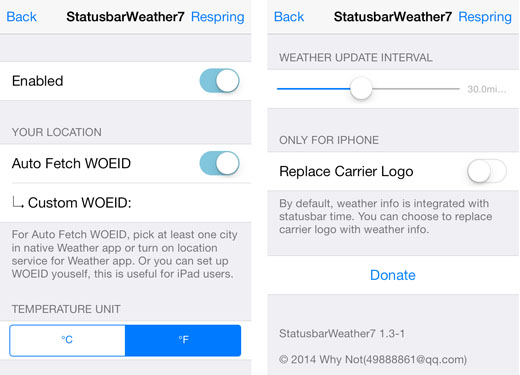 iOS 7 jailbreak StatusBarWeather7