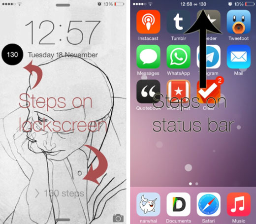 cydia tweak pedometer home screen iOS 8.1 jailbreak step count