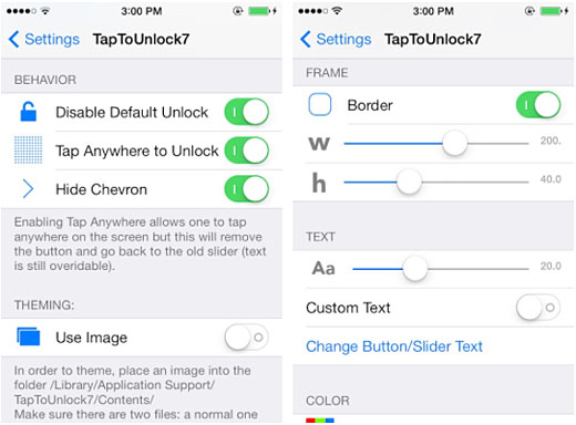 cydia tweak TapToUnlock7 settings iOS 7 jailbreak unlock tweak settings