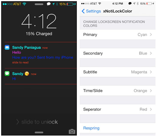 iOS 7 jailbreak xNotiLockColor