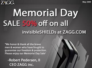 zagg invisibleshield memorial day sale